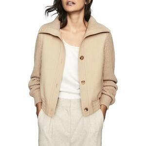 Reiss Iris Cropped Knitted Bomber Jacket  Size 6